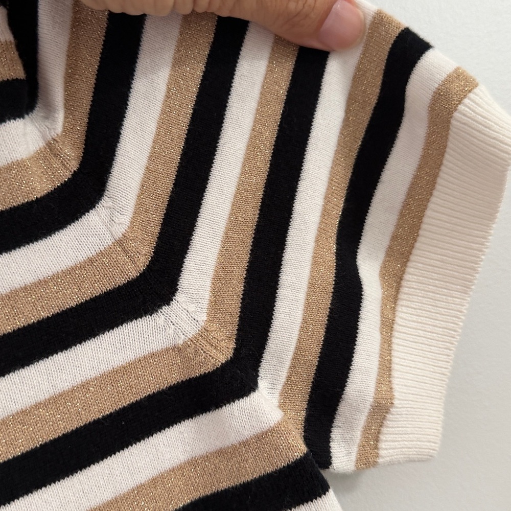 Tommy Hilfiger Black, gold shimmer, and Cream‎ Striped Polo - Picture 3 of 5